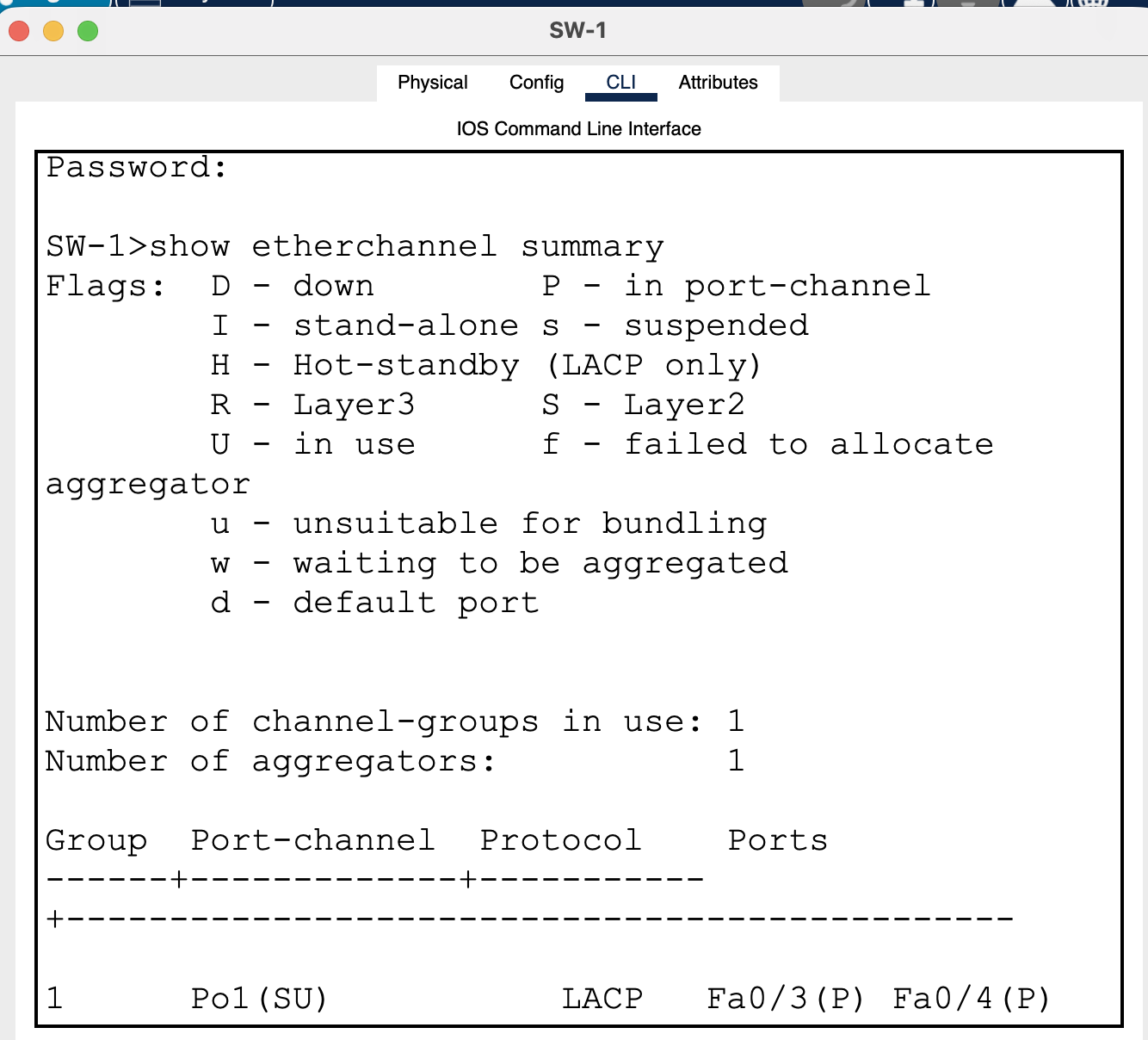 EtherChannel summary output