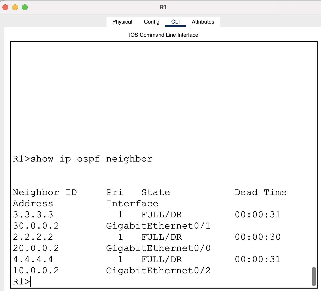 OSPF neighbor table