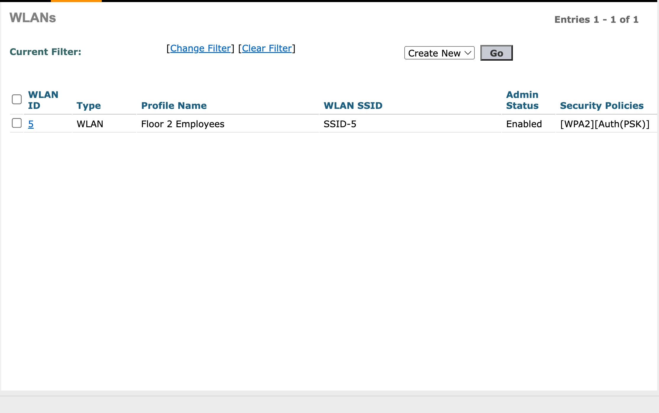 WLAN list with WPA2 PSK